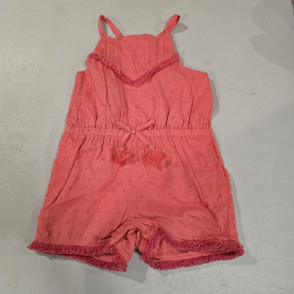 Isaac Mizrahi New York Baby Girl Coral Pink Clip Dot Fringe‎ Romper 12M CP06917